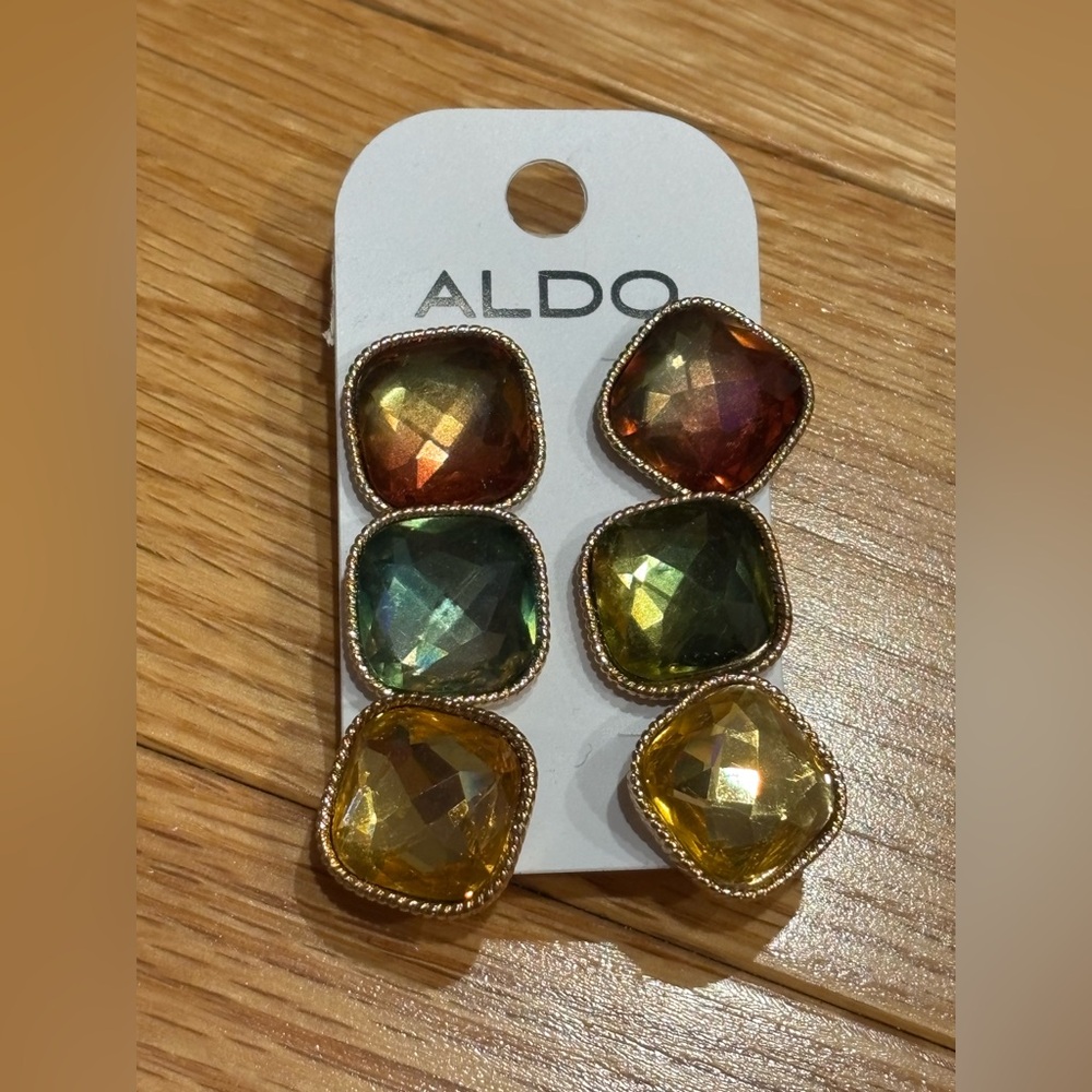 Aldo Gold and Black Square Earrings set of 3